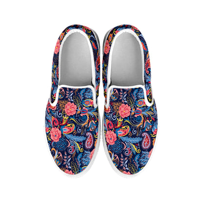 Boho Paisley Pattern Print White Slip On Shoes