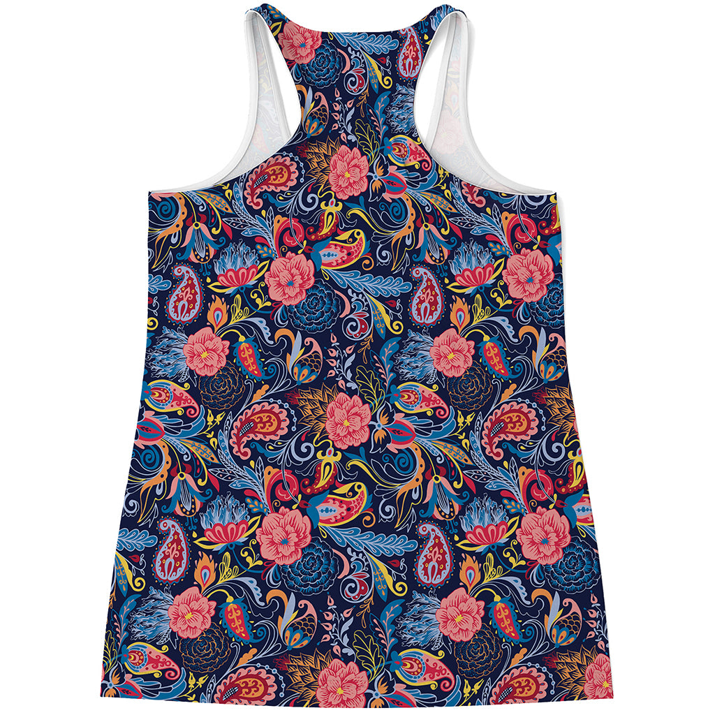 Boho Paisley Pattern Print Women's Racerback Tank Top