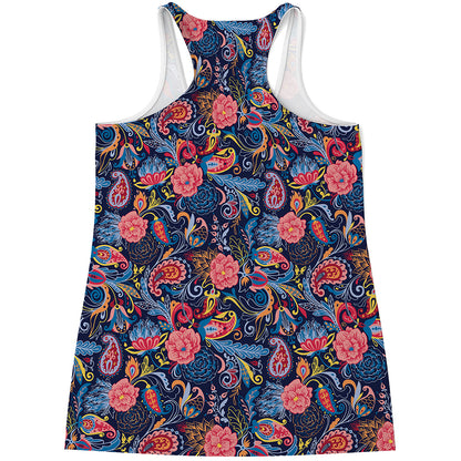 Boho Paisley Pattern Print Women's Racerback Tank Top