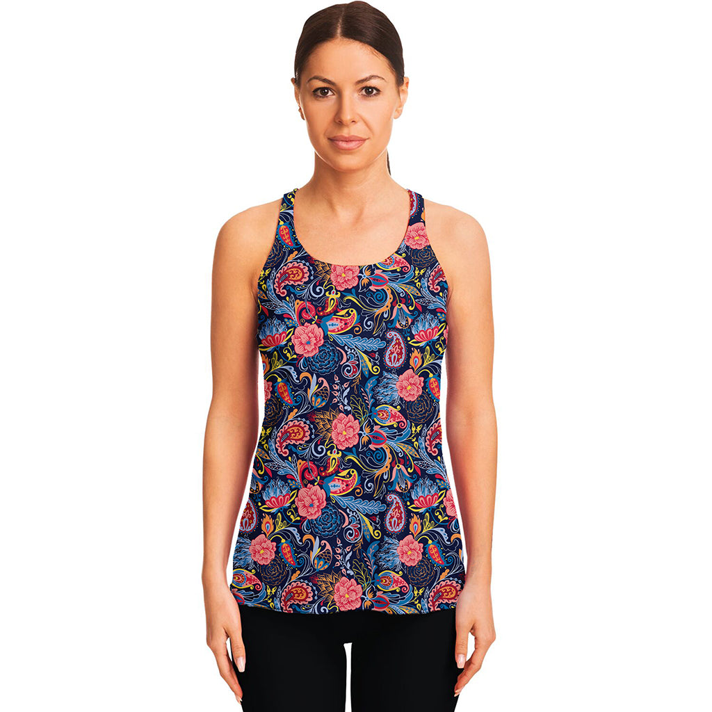 Boho Paisley Pattern Print Women's Racerback Tank Top