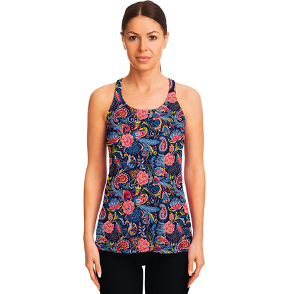 Boho Paisley Pattern Print Women's Racerback Tank Top