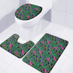 Boho Peacock Feather Pattern Print 3 Piece Bath Mat Set