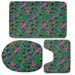 Boho Peacock Feather Pattern Print 3 Piece Bath Mat Set
