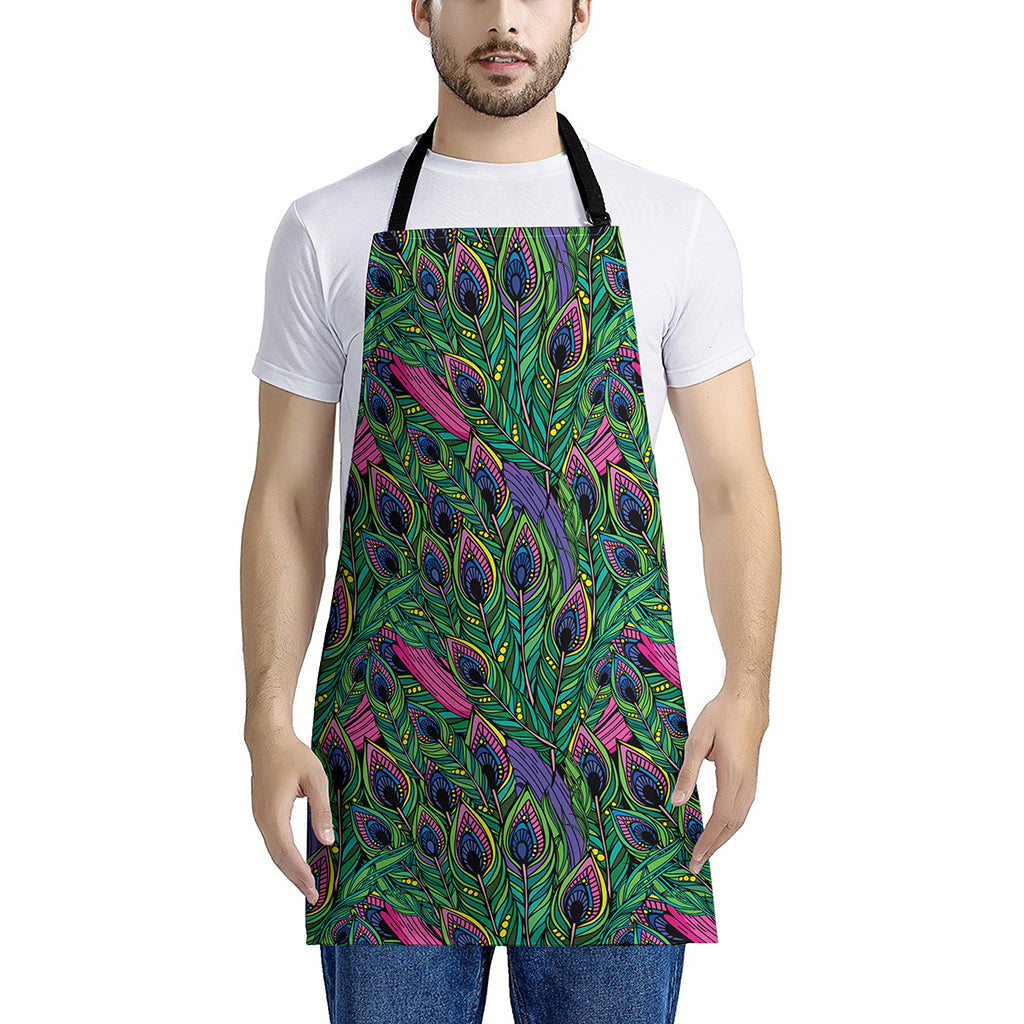 Boho Peacock Feather Pattern Print Apron