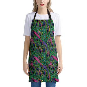 Boho Peacock Feather Pattern Print Apron