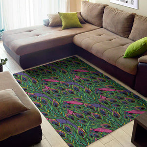 Boho Peacock Feather Pattern Print Area Rug