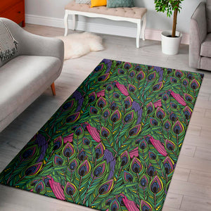 Boho Peacock Feather Pattern Print Area Rug