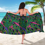 Boho Peacock Feather Pattern Print Beach Sarong Wrap