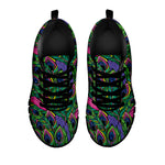 Boho Peacock Feather Pattern Print Black Sneakers