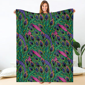 Boho Peacock Feather Pattern Print Blanket