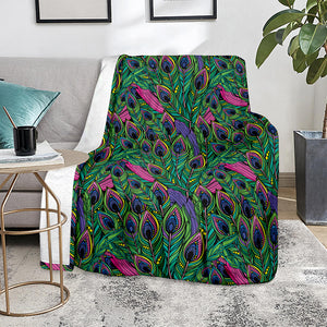 Boho Peacock Feather Pattern Print Blanket