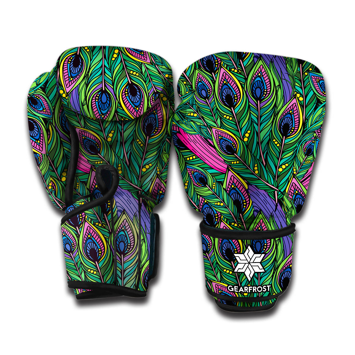 Boho Peacock Feather Pattern Print Boxing Gloves