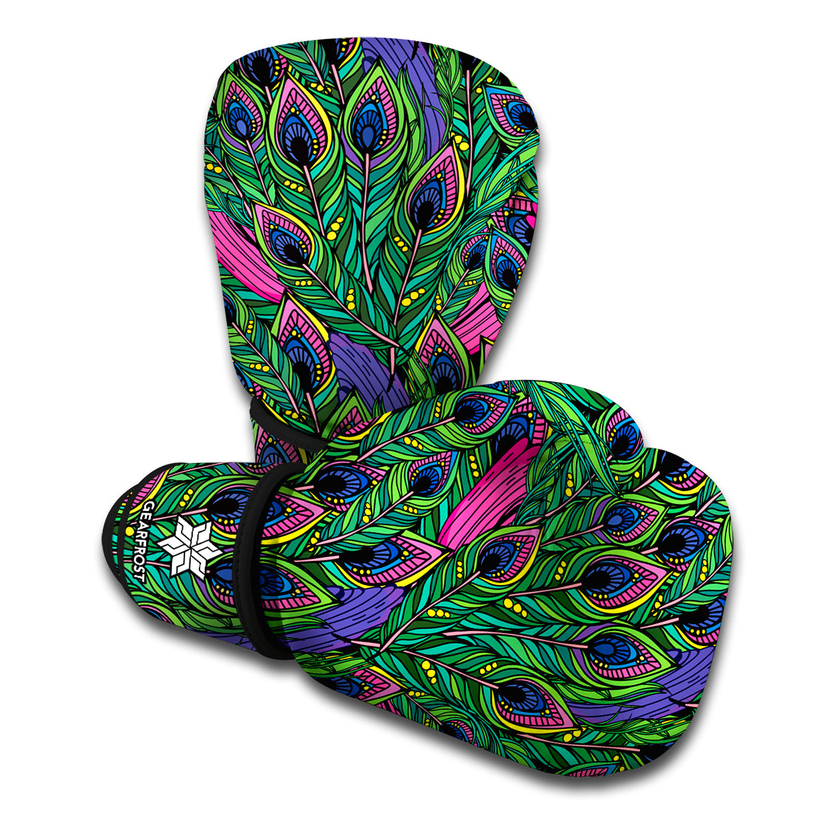 Boho Peacock Feather Pattern Print Boxing Gloves