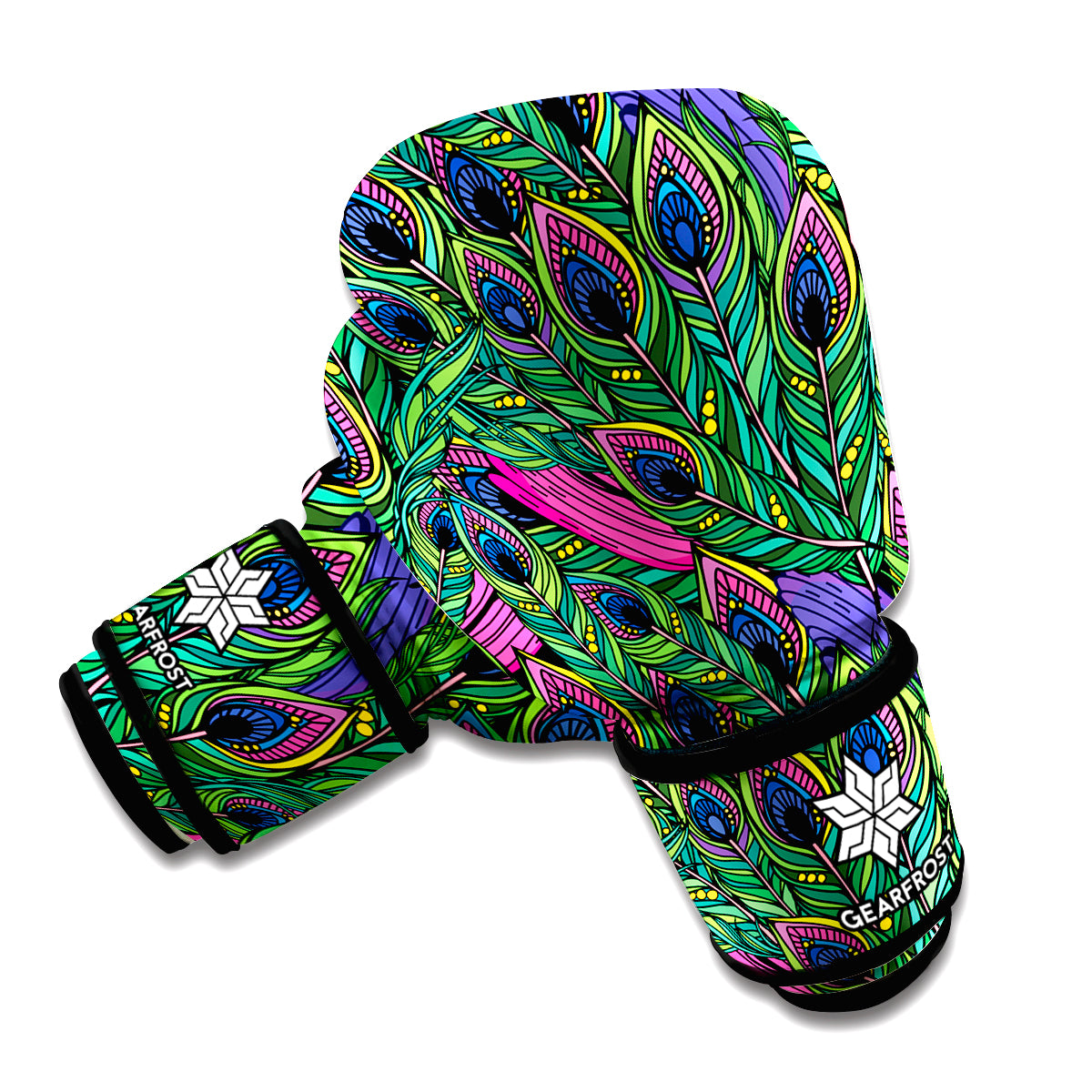 Boho Peacock Feather Pattern Print Boxing Gloves