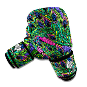 Boho Peacock Feather Pattern Print Boxing Gloves