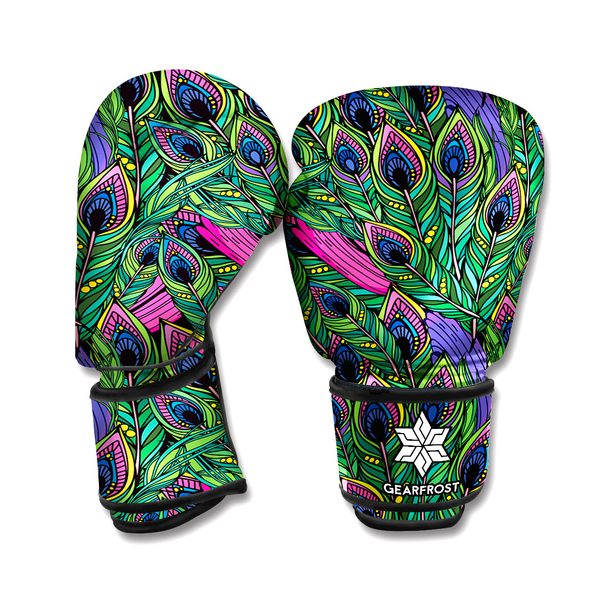 Boho Peacock Feather Pattern Print Boxing Gloves