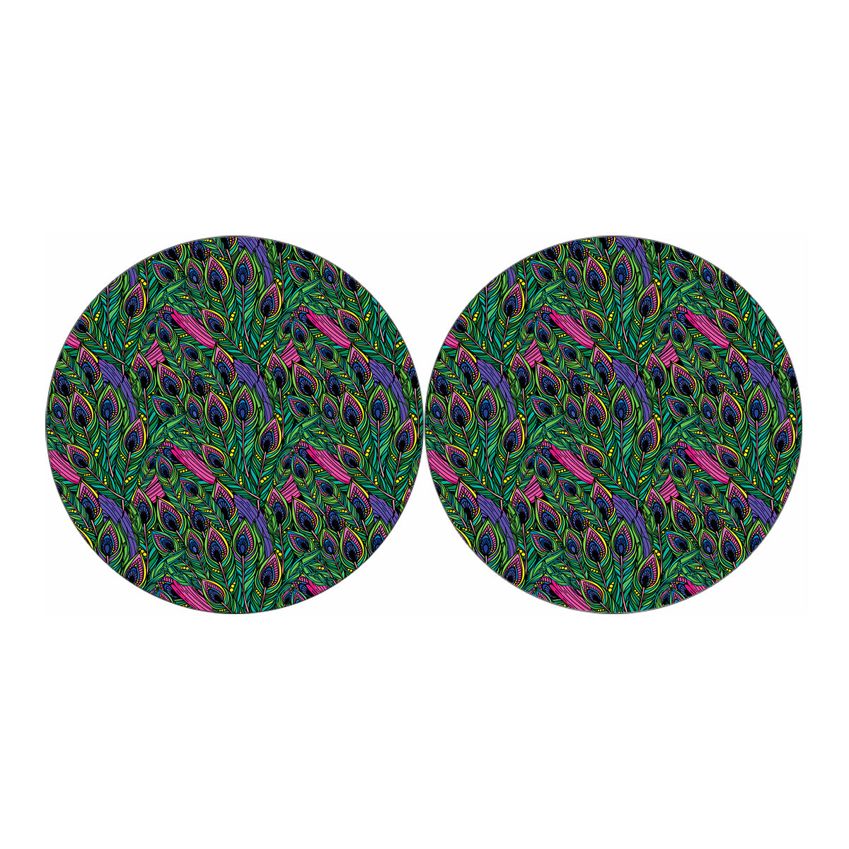 Boho Peacock Feather Pattern Print Car Coasters