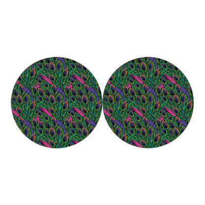 Boho Peacock Feather Pattern Print Car Coasters