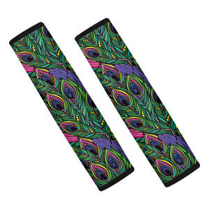 Boho Peacock Feather Pattern Print Car Seat Belt Covers