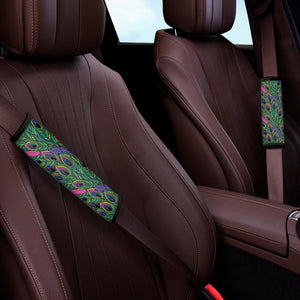 Boho Peacock Feather Pattern Print Car Seat Belt Covers