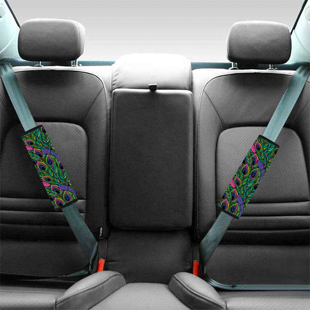 Boho Peacock Feather Pattern Print Car Seat Belt Covers