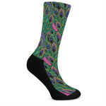 Boho Peacock Feather Pattern Print Crew Socks