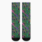 Boho Peacock Feather Pattern Print Crew Socks