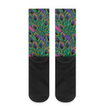 Boho Peacock Feather Pattern Print Crew Socks