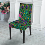 Boho Peacock Feather Pattern Print Dining Chair Slipcover