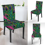 Boho Peacock Feather Pattern Print Dining Chair Slipcover