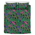 Boho Peacock Feather Pattern Print Duvet Cover Bedding Set