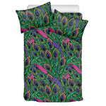 Boho Peacock Feather Pattern Print Duvet Cover Bedding Set