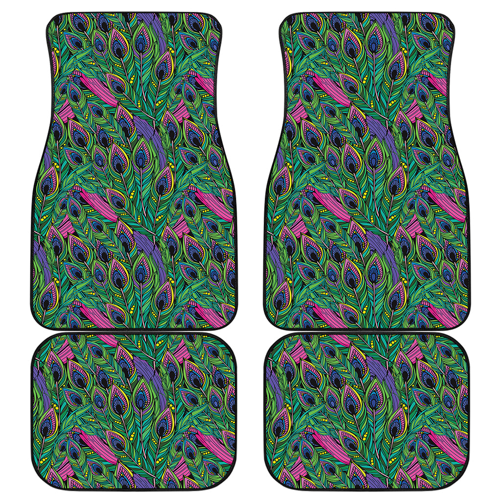 Boho Peacock Feather Pattern Print Front and Back Car Floor Mats