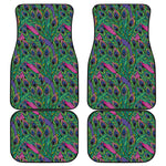 Boho Peacock Feather Pattern Print Front and Back Car Floor Mats