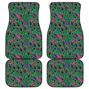 Boho Peacock Feather Pattern Print Front and Back Car Floor Mats