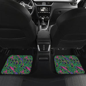 Boho Peacock Feather Pattern Print Front and Back Car Floor Mats