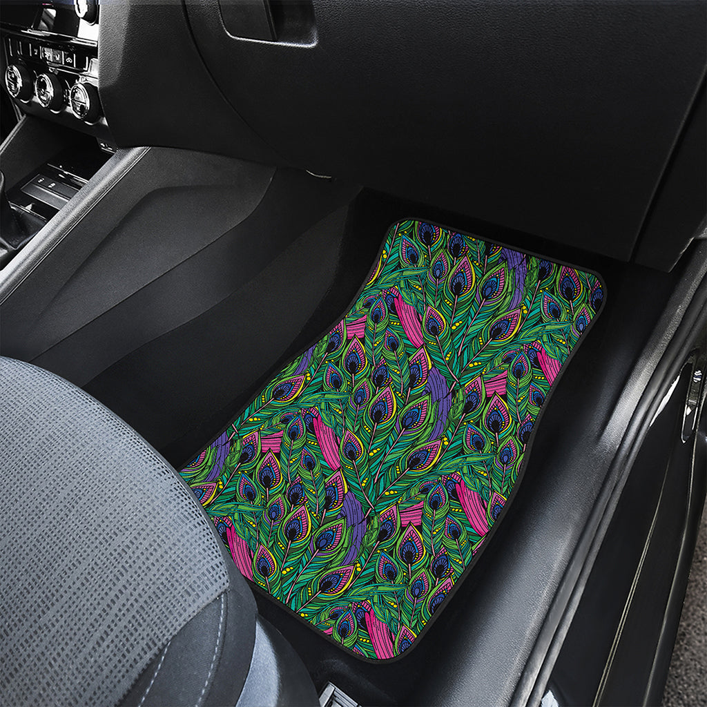 Boho Peacock Feather Pattern Print Front and Back Car Floor Mats