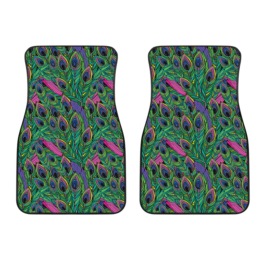 Boho Peacock Feather Pattern Print Front Car Floor Mats