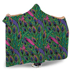 Boho Peacock Feather Pattern Print Hooded Blanket
