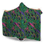 Boho Peacock Feather Pattern Print Hooded Blanket