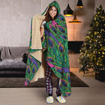 Boho Peacock Feather Pattern Print Hooded Blanket
