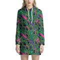 Boho Peacock Feather Pattern Print Pullover Hoodie Dress