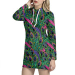 Boho Peacock Feather Pattern Print Hoodie Dress