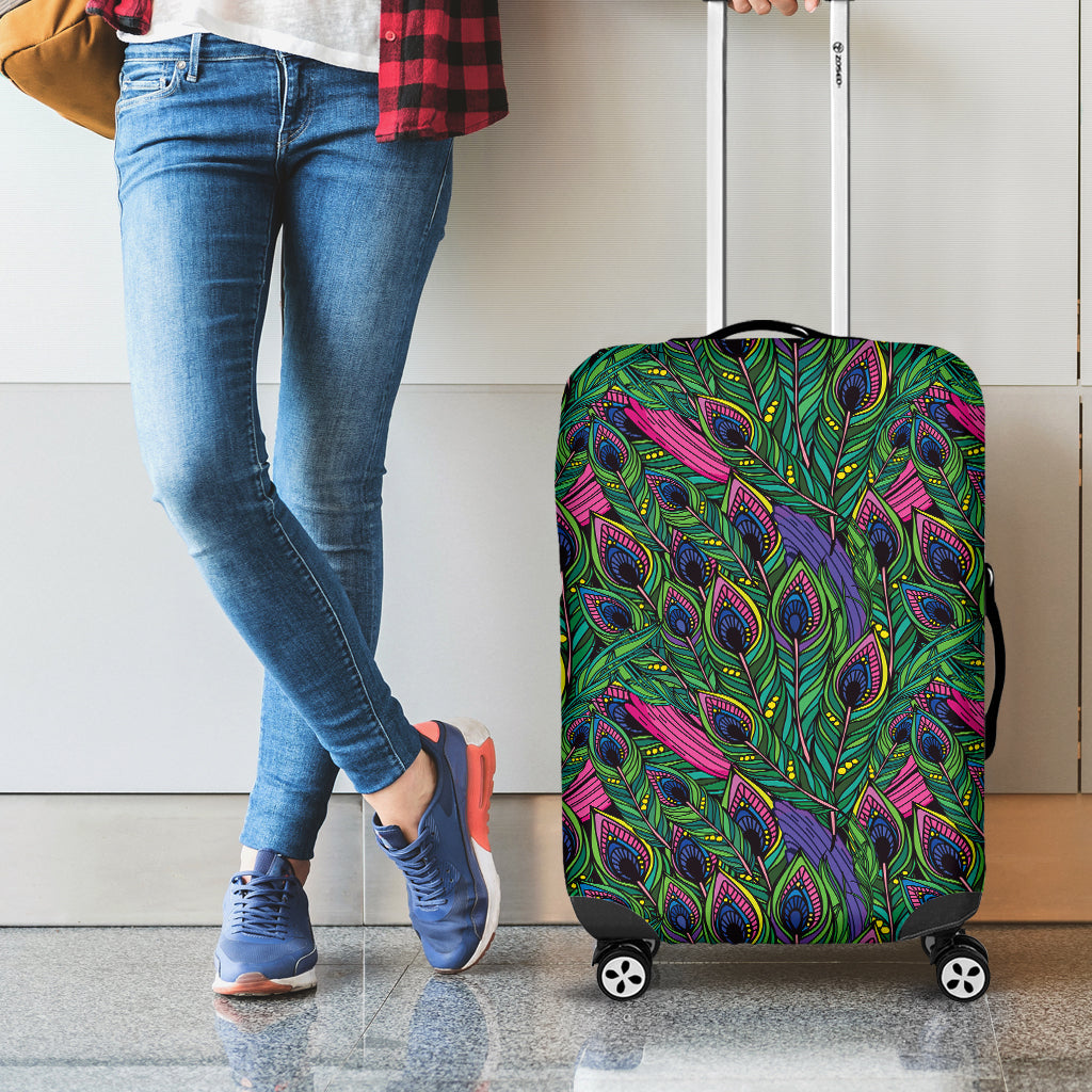 Boho Peacock Feather Pattern Print Luggage Cover