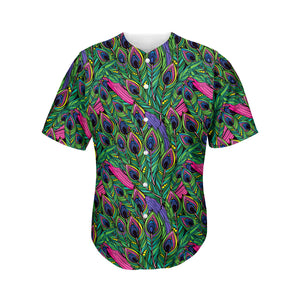 Boho Peacock Feather Pattern Print Men's Baseball Jersey