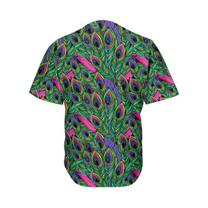 Boho Peacock Feather Pattern Print Men's Baseball Jersey