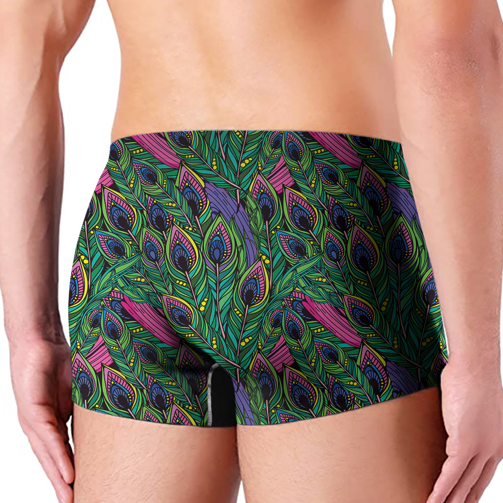 Boho Peacock Feather Pattern Print Men's Boxer Briefs