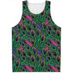 Boho Peacock Feather Pattern Print Men's Tank Top