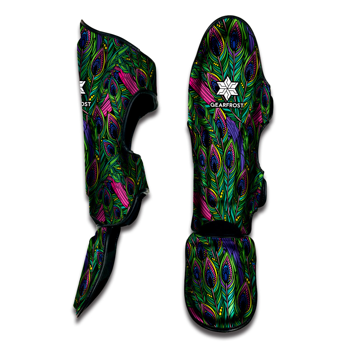 Boho Peacock Feather Pattern Print Muay Thai Shin Guard