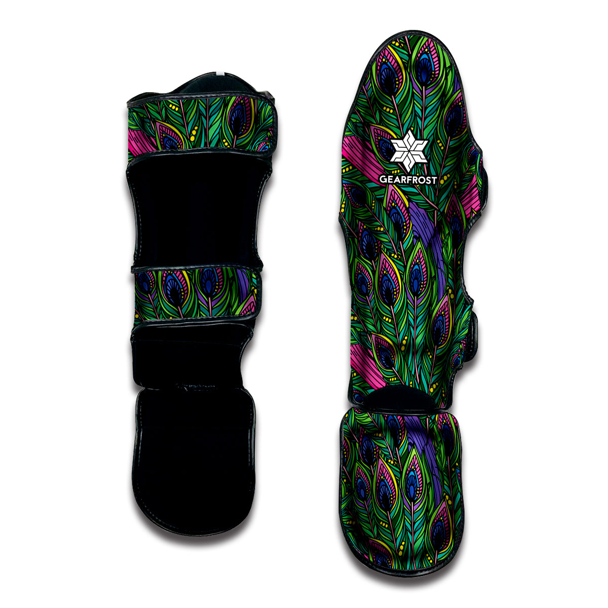 Boho Peacock Feather Pattern Print Muay Thai Shin Guard